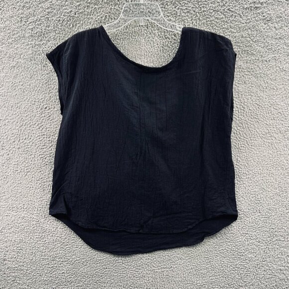 Roamans Women Top Large Black 100% Cotton Pullover Short Sleeveless Beaded Shirt - Picture 2 of 7